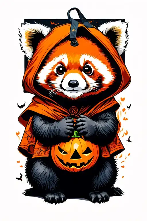 red panda in a ghost costume going trick 'r treat halloween tattoo design idea