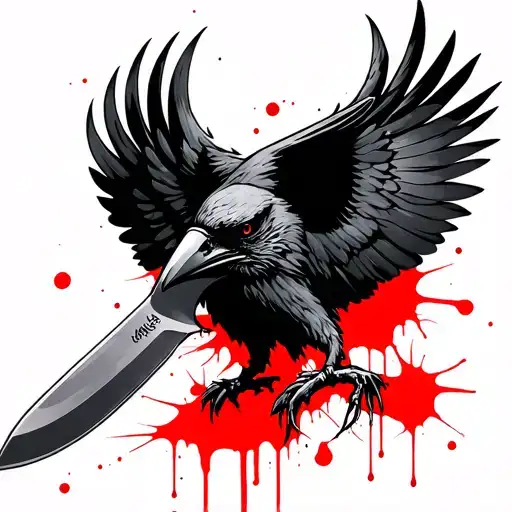 raven butcher knife blood splatter tattoo design idea