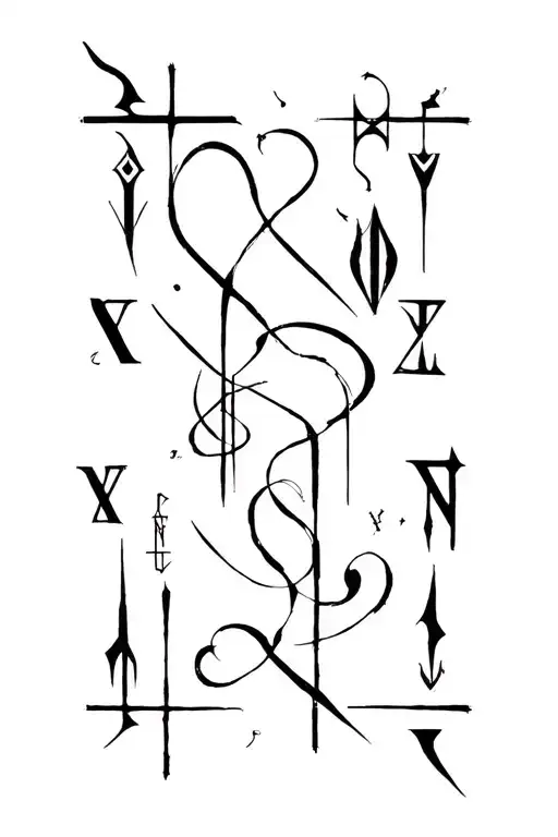 random weird mysterious ancient runes tattoo design idea