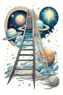 ladder leading up to a portal of stars and space tattoo design idea