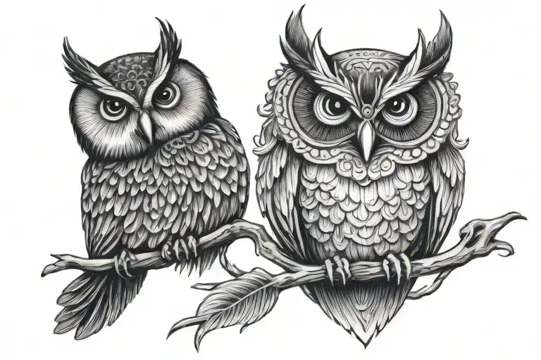owl and raven tattoo design idea