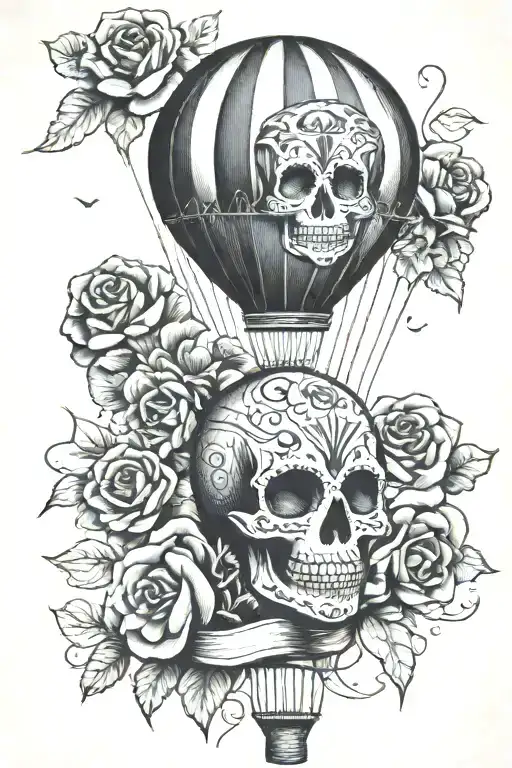 hot air balloon where the balloon is a sugar skull tattoo design idea