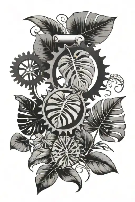 monstera leafs and chainring tattoo design idea