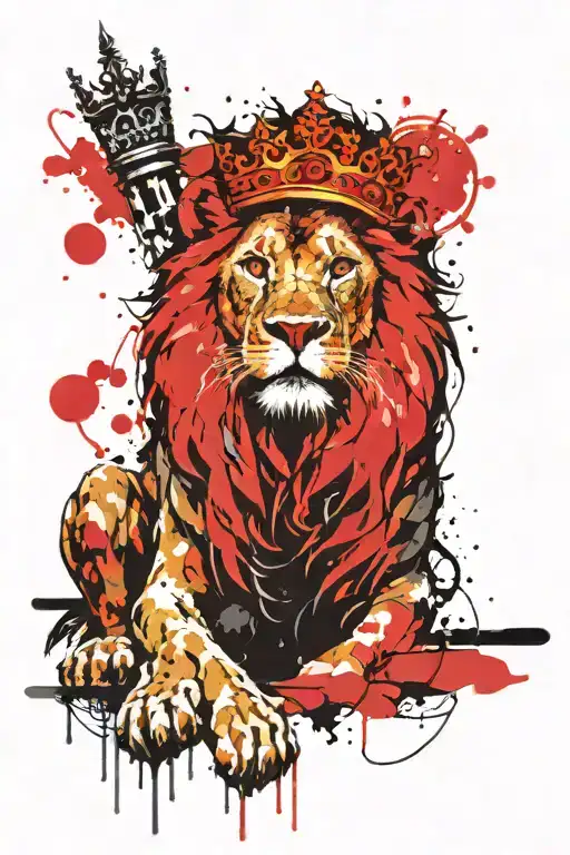 warrior lion wearing a crown tattoo design idea