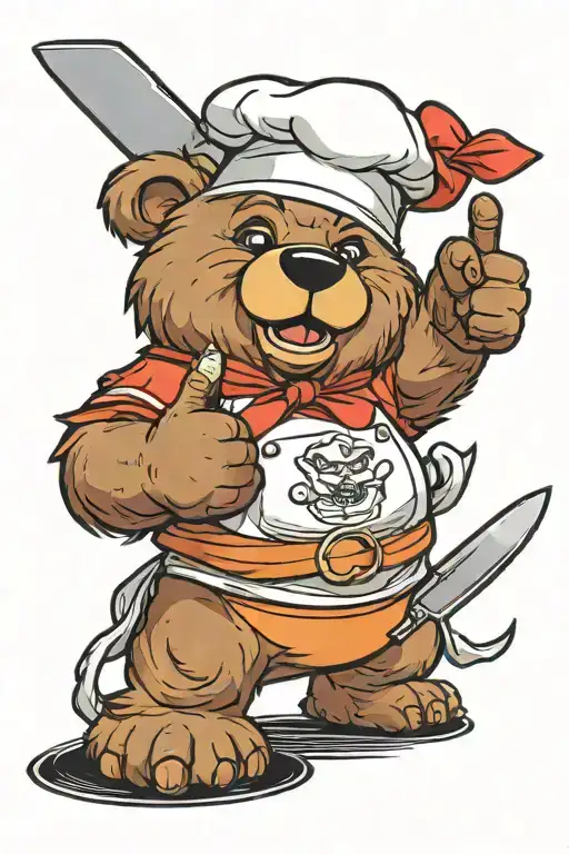 bear chef giving thumbs up and holding a chef knife tattoo design idea