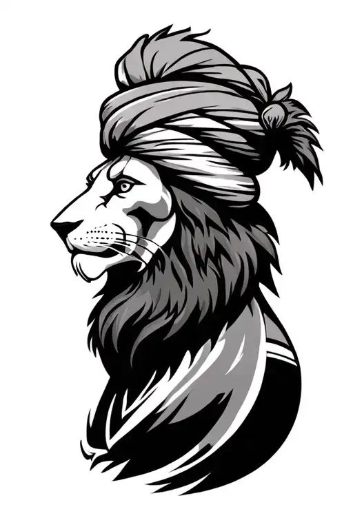 lion as a sikh warrior wearing turban tattoo design idea