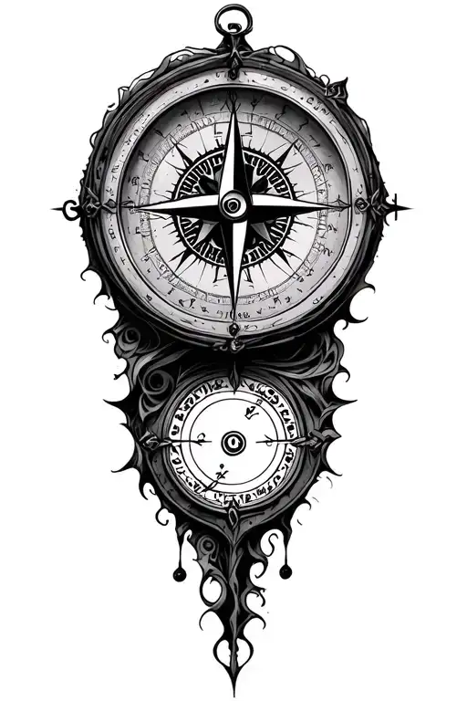 Tim Burton Style Compass tattoo design idea