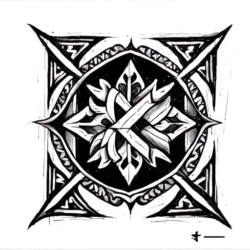 Sketch of a tattoo in Slavic and Scandinavian styles, location on the shoulder and chest, interlacing Scandinavian patte tattoo design idea