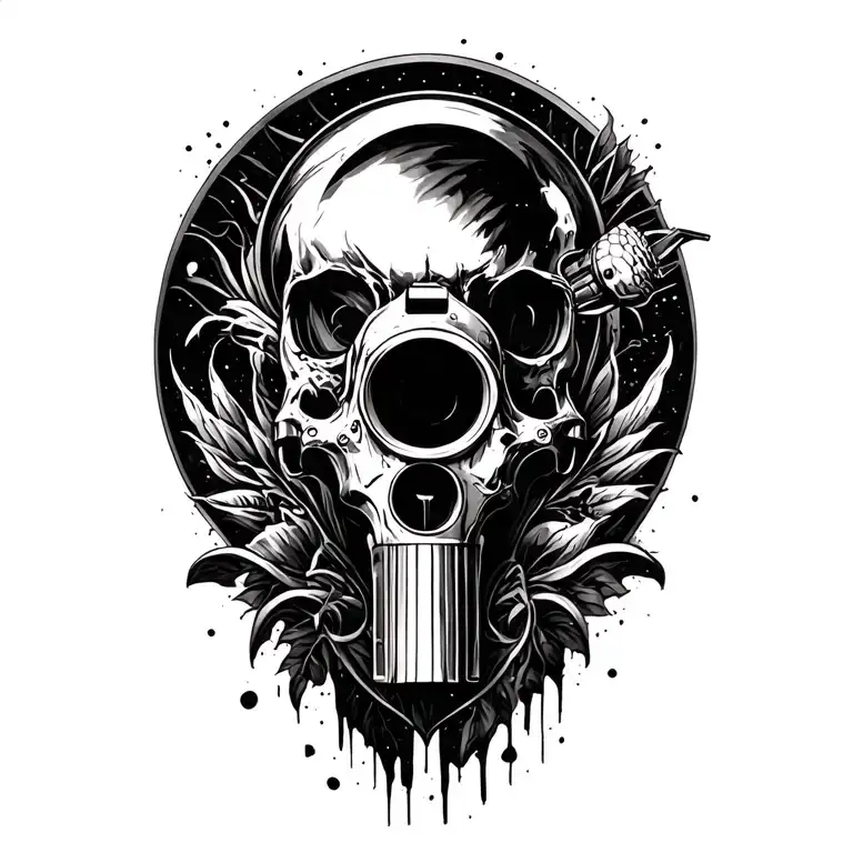  gun, in black and white colors tattoo design idea
