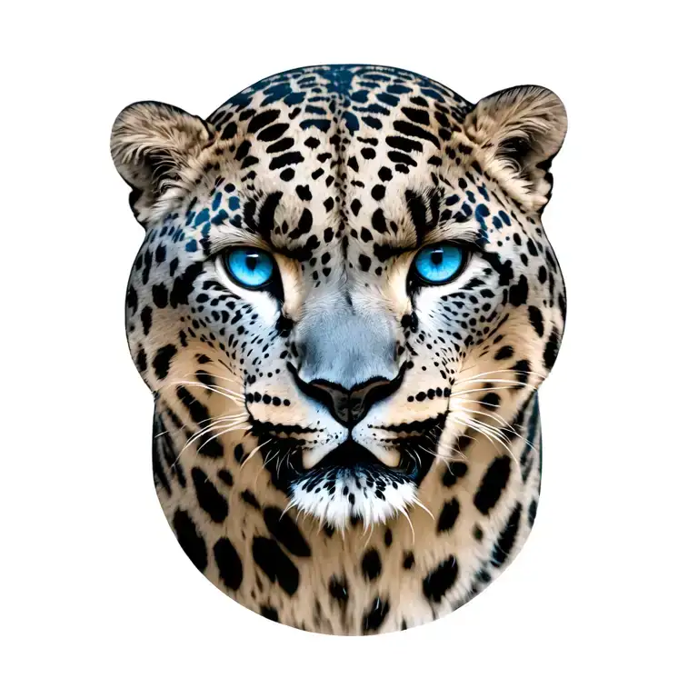 snow leopard with blue eyes staring tattoo design idea