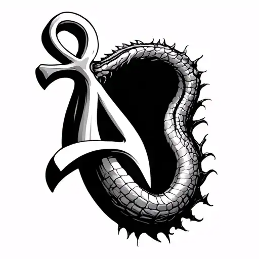 Ankh side view with long human reptile like tongue at the top hole  tattoo design idea