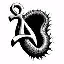 Ankh side view with long human reptile like tongue at the top hole  tattoo design idea