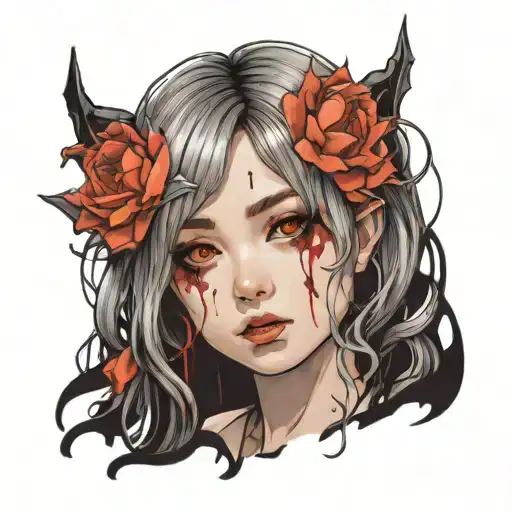Black And White Anime Girl gore horror gothic Style  tattoo design idea