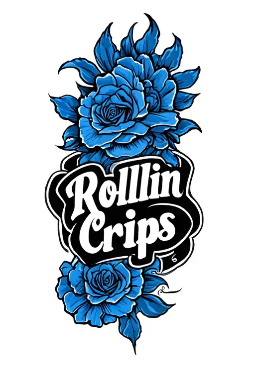 blue tattoo with the name Rollin Crips for Los Angeles Gang tattoo design idea