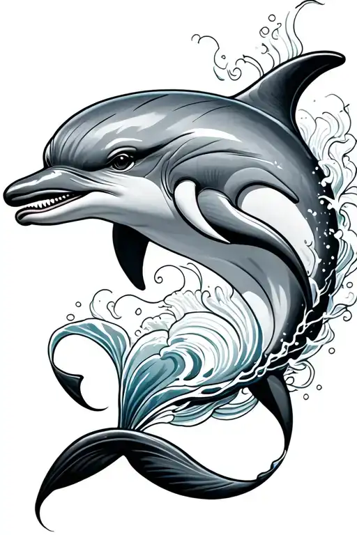 dolphin with wave tattoo design idea