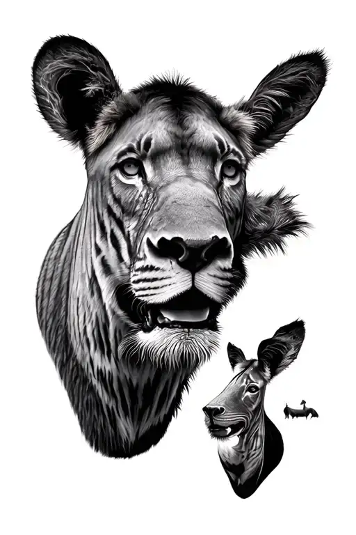 africa big five animals heads in shape of African continent tattoo design idea