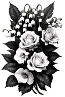 Lily of the Valley, White Rose and Orchid, all in a small bunch to represent my family. Add a white Rose to the bunch tattoo design idea