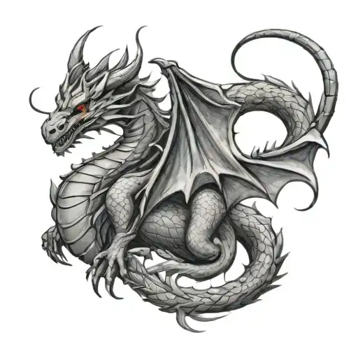 tiny dragon with a capricorn symbol tattoo design idea