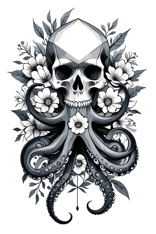 geometric, flowers, skulls, octopus tattoo design idea