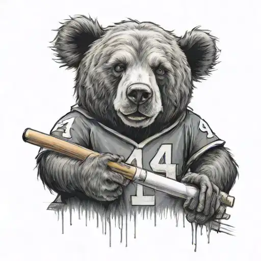 cool bear wearing # 44 football jersey holding a pool cue stick tattoo design idea