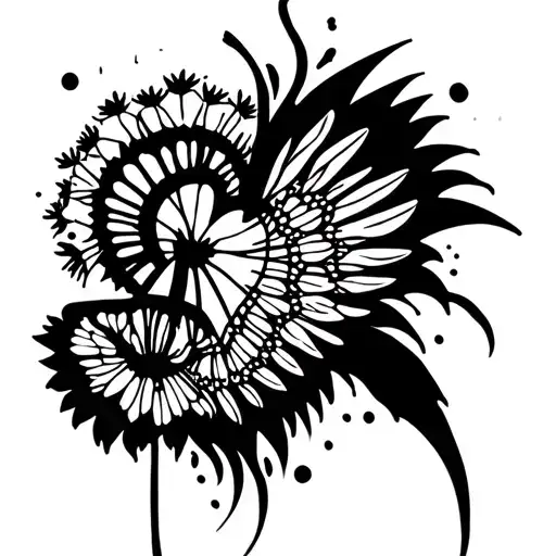 heart dandelion wings tattoo design idea