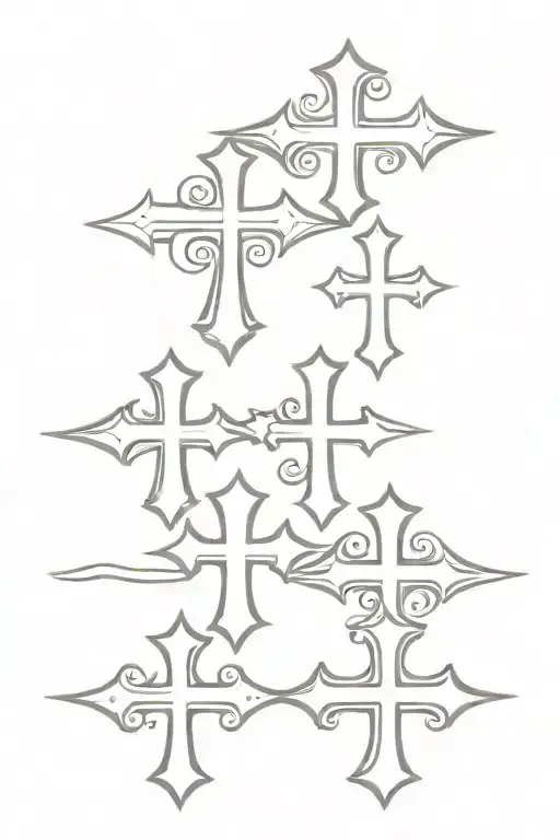 3 chrome hearts style crosses horizontally tattoo design idea