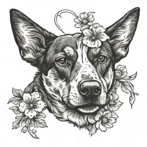 primrose flower with heart and australian cattle dog outline tattoo tattoo design idea