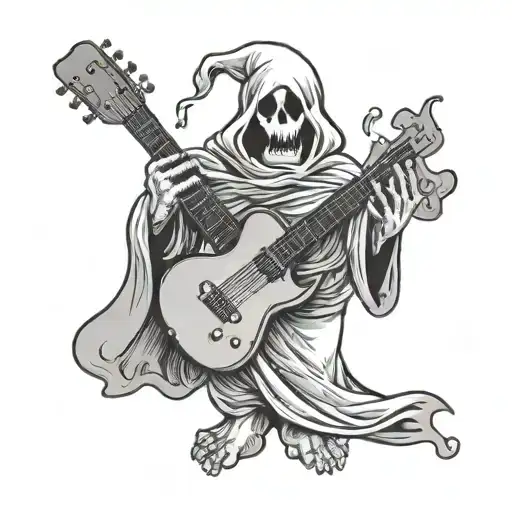 A ghost in a medical gown holds a guitar tattoo design idea