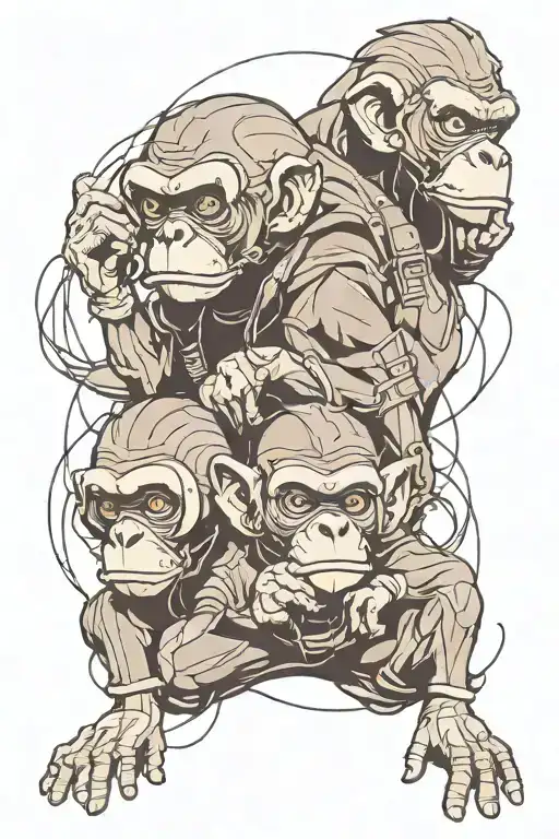 Cyberpunk three wise monkeys tattoo design idea