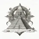 Aztec pyramid, Alien UFO abduction scene, Alien head in sky, planet in background, Aztec God tattoo design idea