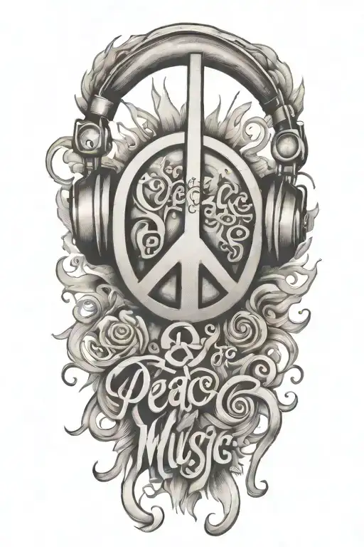 peace, love and music tattoo with quote Universal Language tattoo design idea