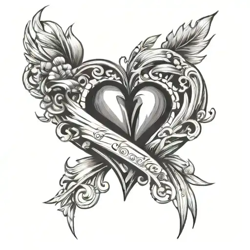 Broken heart and on one side a date and on the other some initials of people tattoo design idea