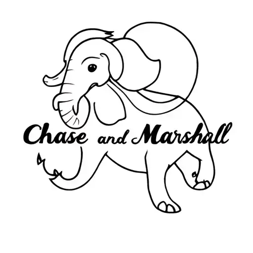 I want a line style tattoo that incorporates an elephant, dragon(s), and my kids names or initials - Chase and Marshall tattoo design idea