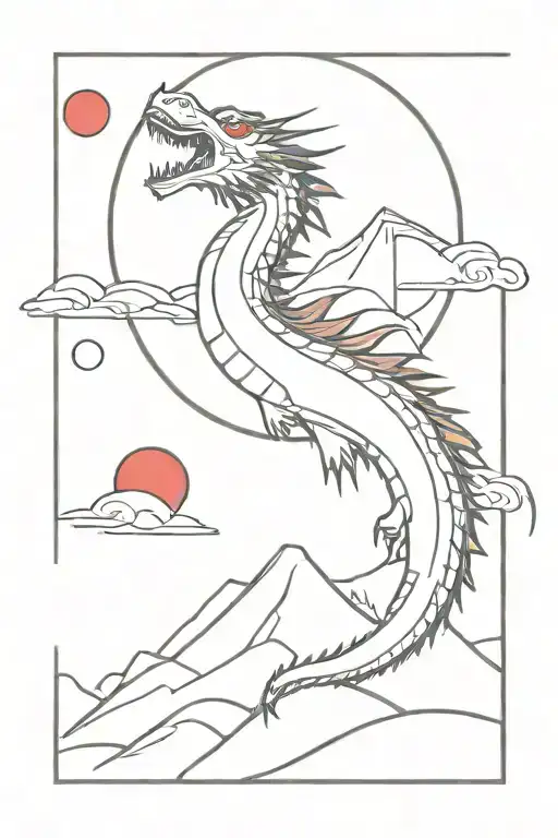spirited away haku dragon with red moon above  tattoo design idea