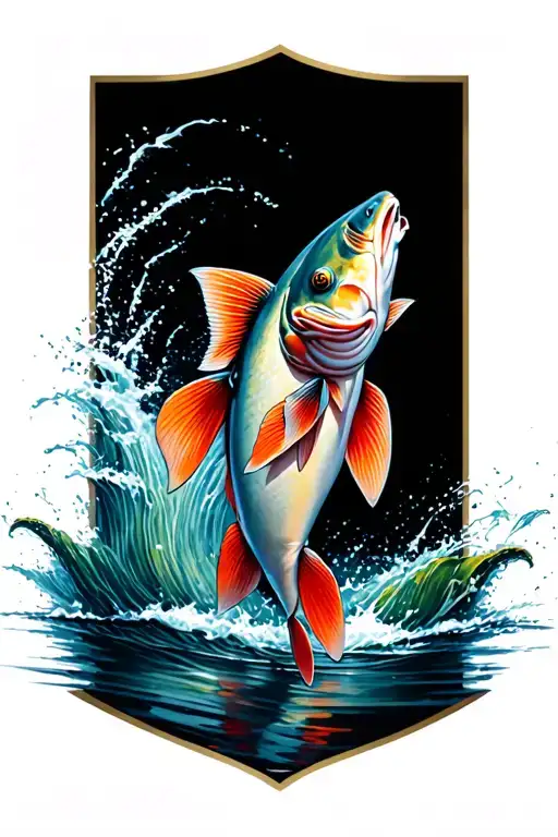realistic salmon swimming upstream tattoo design idea