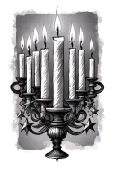 a candlestick tattoo with seven candles from the forearm to the wrist, instead of candle flames there are stars, candles tattoo design idea