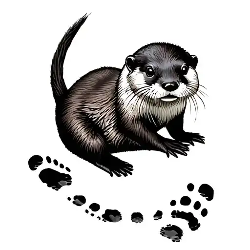 otter with baby footprint tattoo design idea