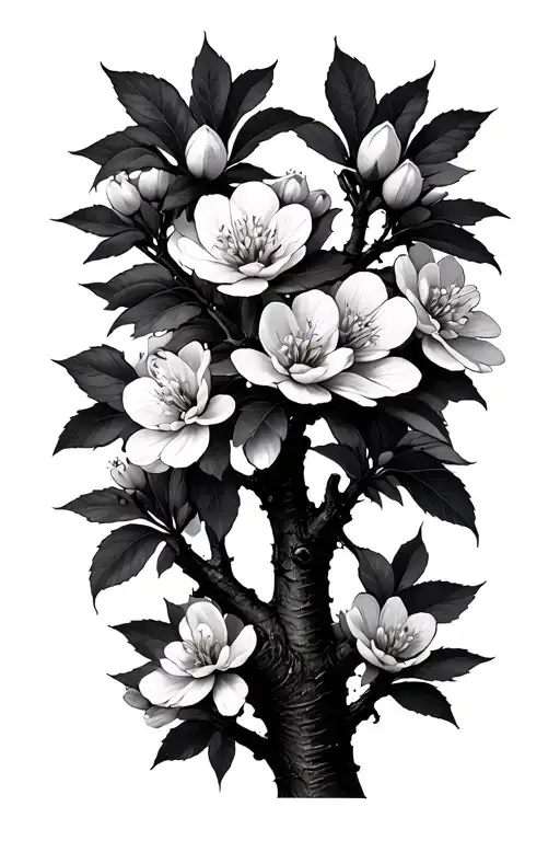dark tree branch sakura flowers tattoo design idea