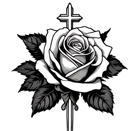 roses with small cross intertwined tattoo design idea