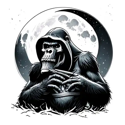 grim reaper death gorilla moon tattoo design idea