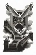 stair way open gates doves flying 3rd eye symbol integrated with clouds  tattoo design idea