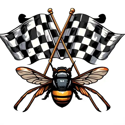harrin hornet indi 500 car with crossed checkered flags, Arabian and polish symbols in the checkered flags. tattoo design idea