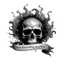 A dark smoky skull with a ribbon at the bottom saying "Face Everything And Rise" tattoo design idea