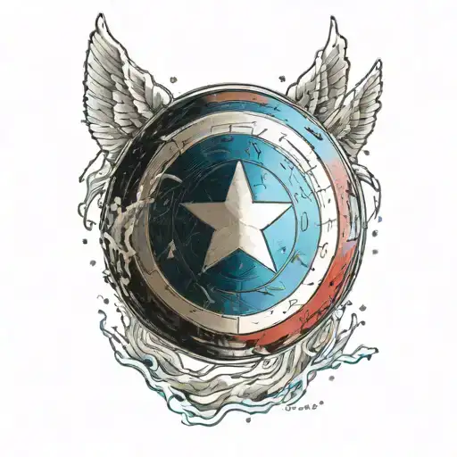 photo realistic captain america shield with river of truth quote   tattoo design idea