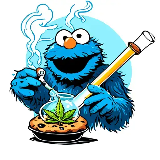cookie monster smoking weed out of a bong tattoo design idea