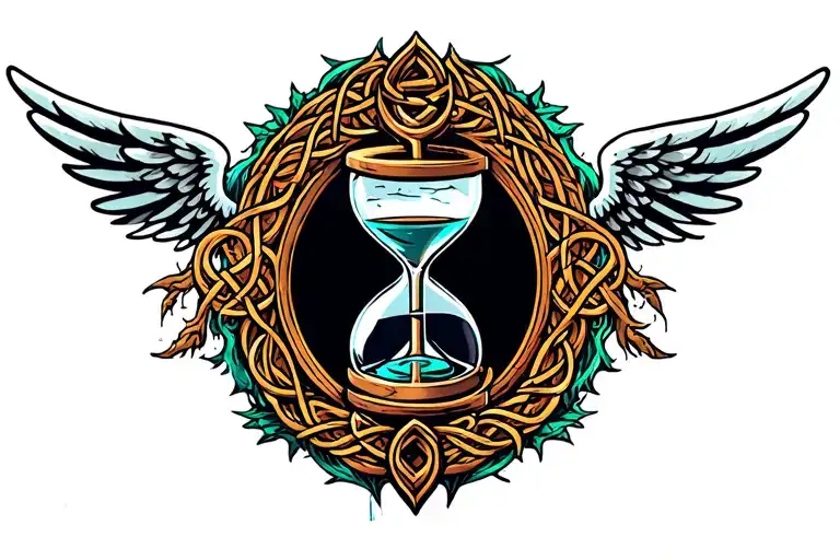 tree of life, hourglass, celtic anchor, and wings all intertwined  tattoo design idea
