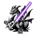 purple lightsaber, charizard, elder wand and studio microphone tattoo design idea
