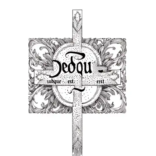   a cross with the words (Deus ubique est)  tattoo design idea