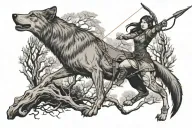 eleven archer shooting arrow old tree history books half wolf half women  tattoo design idea
