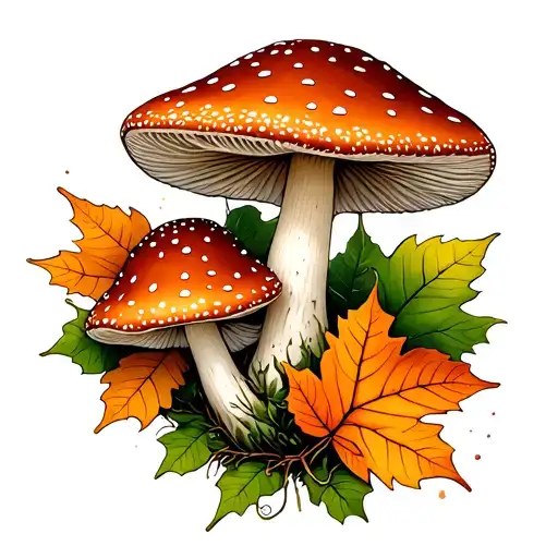 toadstools autumn leaves intertwined tattoo design idea